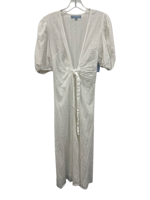 Antonio Melani Size XS White Cotton Tie Front Short Puff Sleeve Duster Coverup White / XS