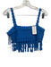 Saylor Size XS Blue Cotton Crochet Crop Side Zip Fringe Skirt Set Blue / XS