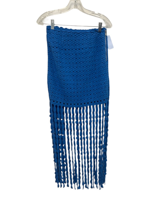 Saylor Size XS Blue Cotton Crochet Crop Side Zip Fringe Skirt Set Blue / XS