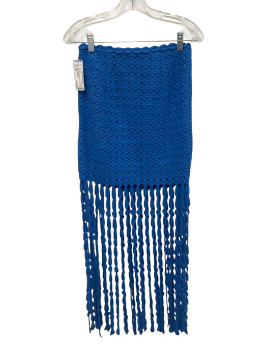 Saylor Size XS Blue Cotton Crochet Crop Side Zip Fringe Skirt Set Blue / XS