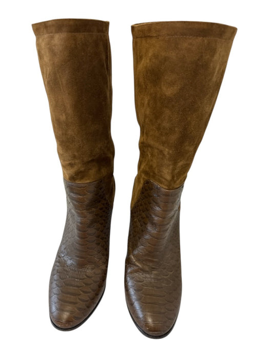 Vince Shoe Size 10 Brown Leather Snake Mid Calf Almond Toe Stacked Heel Boots Brown / 10