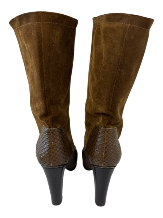 Vince Shoe Size 10 Brown Leather Snake Mid Calf Almond Toe Stacked Heel Boots Brown / 10