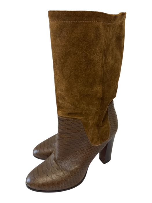 Vince Shoe Size 10 Brown Leather Snake Mid Calf Almond Toe Stacked Heel Boots Brown / 10