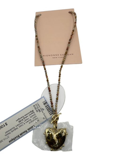 Mignonne Gavigan Brown & Gold Natural Stone Beads Heart Pendant Necklace Brown & Gold