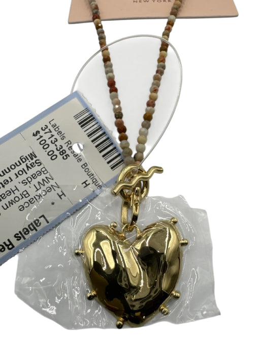 Mignonne Gavigan Brown & Gold Natural Stone Beads Heart Pendant Necklace Brown & Gold