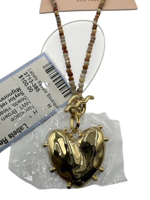 Mignonne Gavigan Brown & Gold Natural Stone Beads Heart Pendant Necklace Brown & Gold