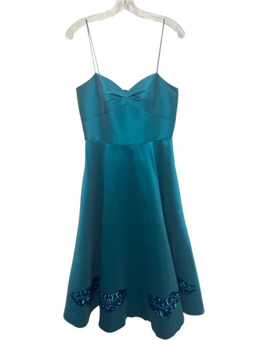 Sachin & Babi Size 8 Blue Green Polyester Blend Sleeveless Midi Sequin Gown Blue Green / 8