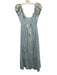 Fanm Mon Size XS Blue & Multi Cotton Puff Shoulder Floral Embroidery Midi Dress Blue & Multi / XS