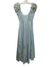 Fanm Mon Size XS Blue & Multi Cotton Puff Shoulder Floral Embroidery Midi Dress Blue & Multi / XS