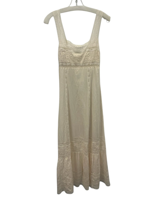 Sorella Size 4 White Viscose & Cotton Shoulder Straps Lace Detail Midi Dress White / 4