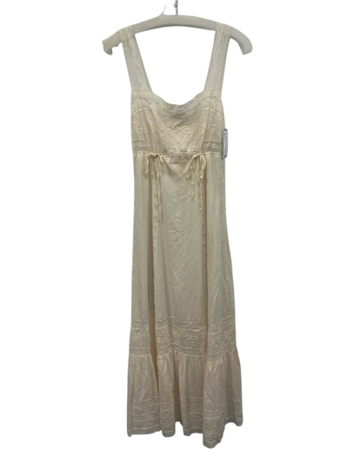 Sorella Size 4 White Viscose & Cotton Shoulder Straps Lace Detail Midi Dress White / 4