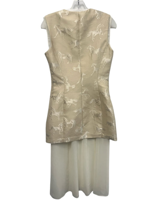 Stine Goya Size S Gold & White Polyester Blend Sleeveless Buttons Midi Dress Gold & White / S