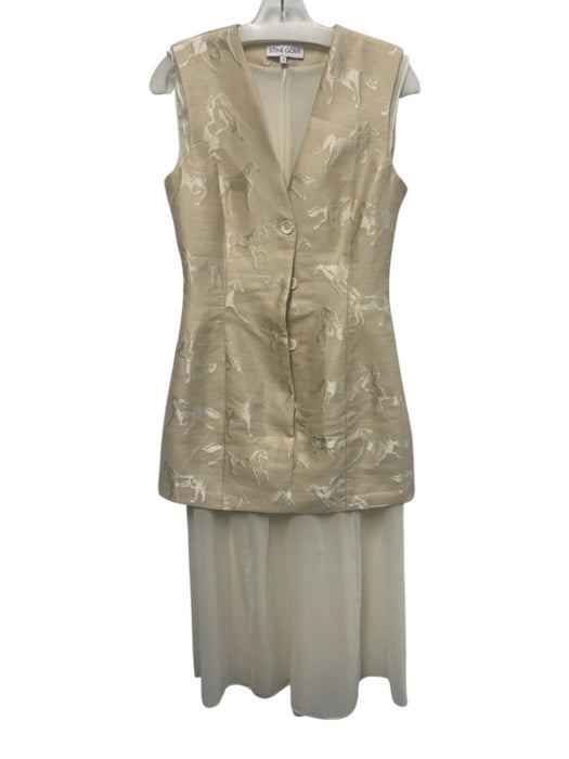 Stine Goya Size S Gold & White Polyester Blend Sleeveless Buttons Midi Dress Gold & White / S