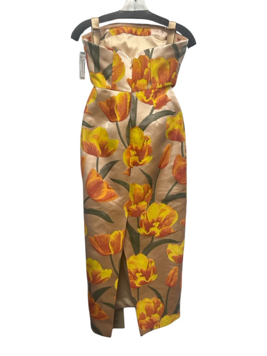 Milly Size 2 Beige & Multi Floral Embroidered Midi Polyester Back Slit Dress Beige & Multi / 2