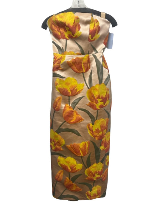 Milly Size 2 Beige & Multi Floral Embroidered Midi Polyester Back Slit Dress Beige & Multi / 2