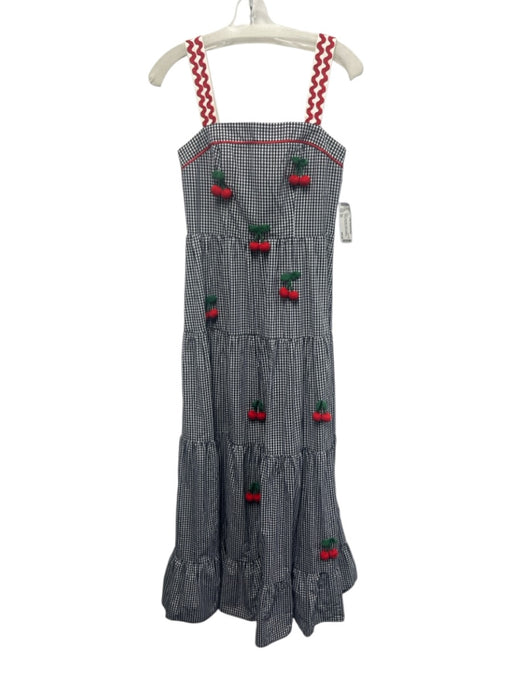 O.P.T. Size XS Black, White, Multi Cotton Gingham Cherries Sleeveless Midi Dress Black, White, Multi / XS