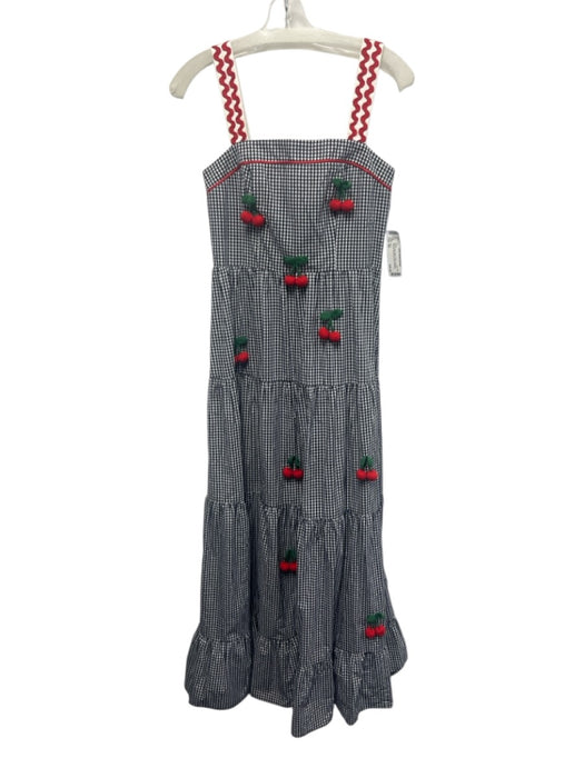 O.P.T. Size XS Black, White, Multi Cotton Gingham Cherries Sleeveless Midi Dress Black, White, Multi / XS