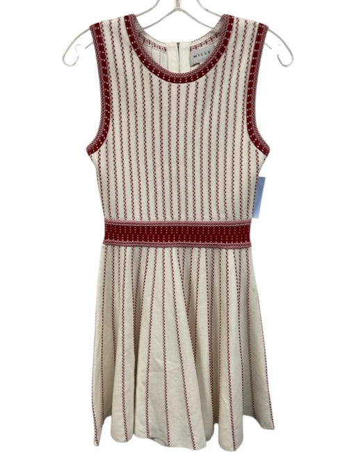 Milly Size S White & Red Viscose Blend Sleeveless Ribbed gingham Textured Dress White & Red / S