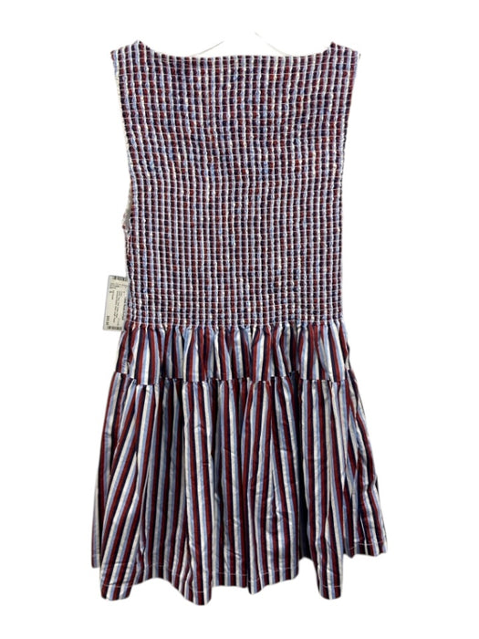 Hill House Size S White, Navy, Red Cotton Stripe Smocked Bodice Pleats Dress White, Navy, Red / S