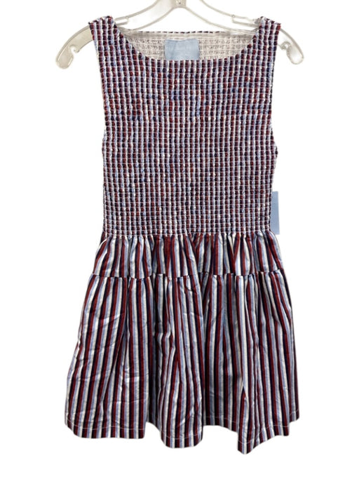 Hill House Size S White, Navy, Red Cotton Stripe Smocked Bodice Pleats Dress White, Navy, Red / S