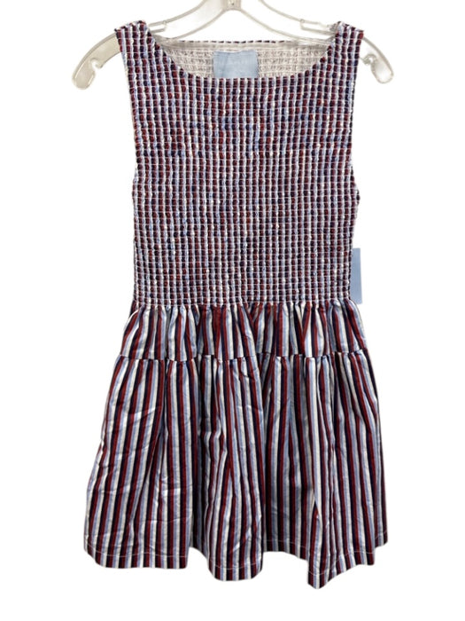 Hill House Size S White, Navy, Red Cotton Stripe Smocked Bodice Pleats Dress White, Navy, Red / S