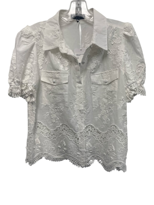 Generation Love Size S White Cotton Floral Embroidered Button Up Cut Out Top White / S