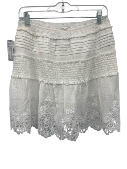 Generation Love Size M White Cotton Floral Embroidered Knee Length Cut Out Skirt White / M