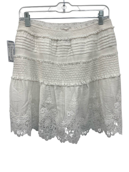 Generation Love Size M White Cotton Floral Embroidered Knee Length Cut Out Skirt White / M
