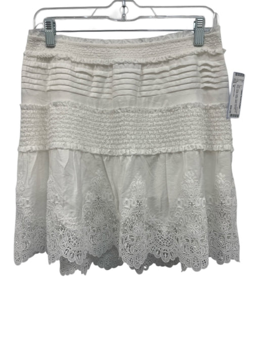 Generation Love Size M White Cotton Floral Embroidered Knee Length Cut Out Skirt White / M