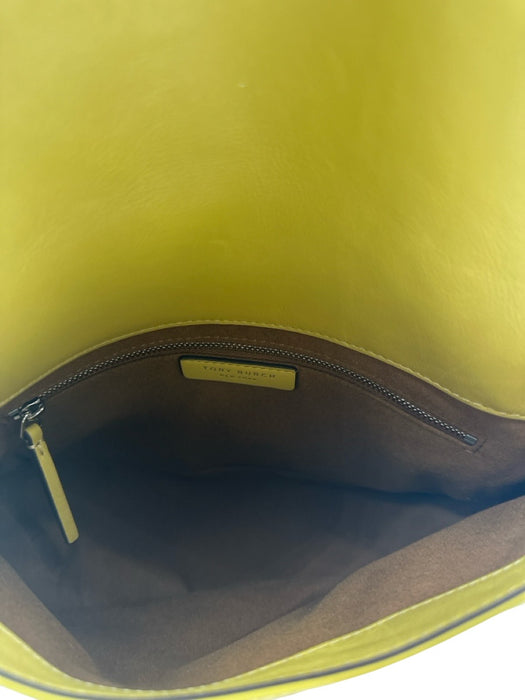 Tory Burch Chartreuse Yellow Leather Flap Top Multiple Straps Magnetic Close Bag Chartreuse Yellow