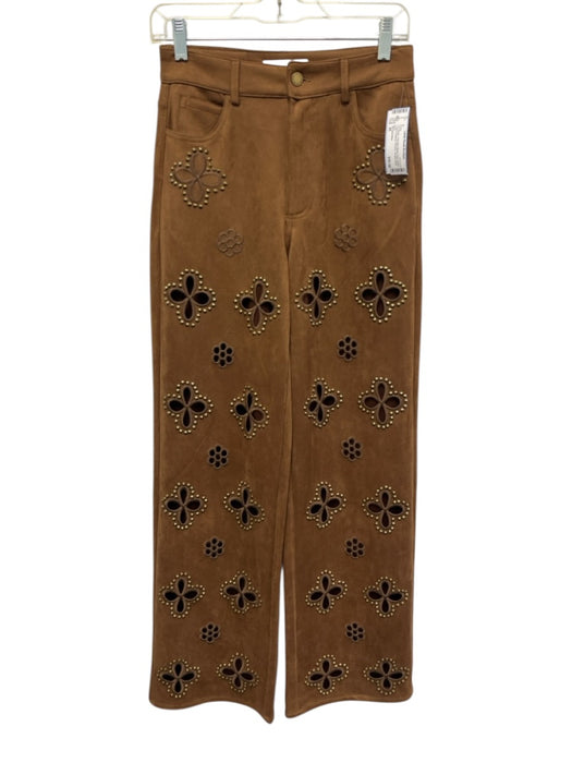 The Noli Shop Size 26 Tan Brown Polyester Blend Faux Suede Studded Pants Tan Brown / 26