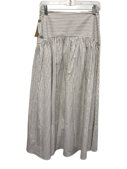 CAARA Size 2 White & Dark Brown Cotton Blend Striped Yoke Detail Gathered Skirt White & Dark Brown / 2