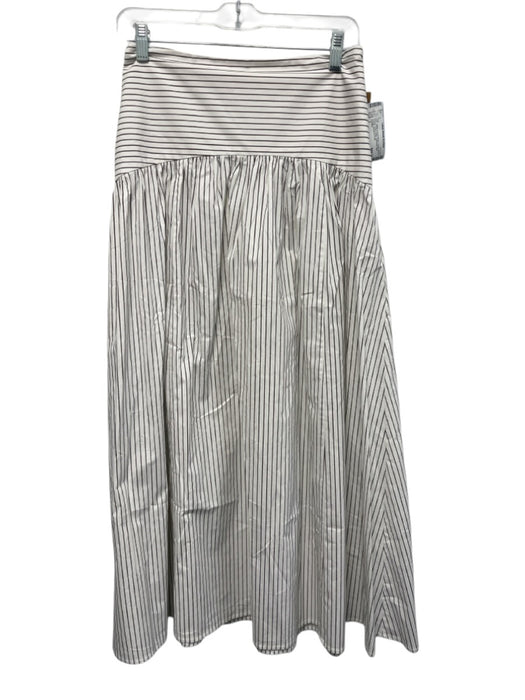 CAARA Size 2 White & Dark Brown Cotton Blend Striped Yoke Detail Gathered Skirt White & Dark Brown / 2