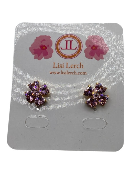 Lisi Lerch Pink & Gold 18k Gold Plated Floral Crystal Stud Post Back Earrings Pink & Gold