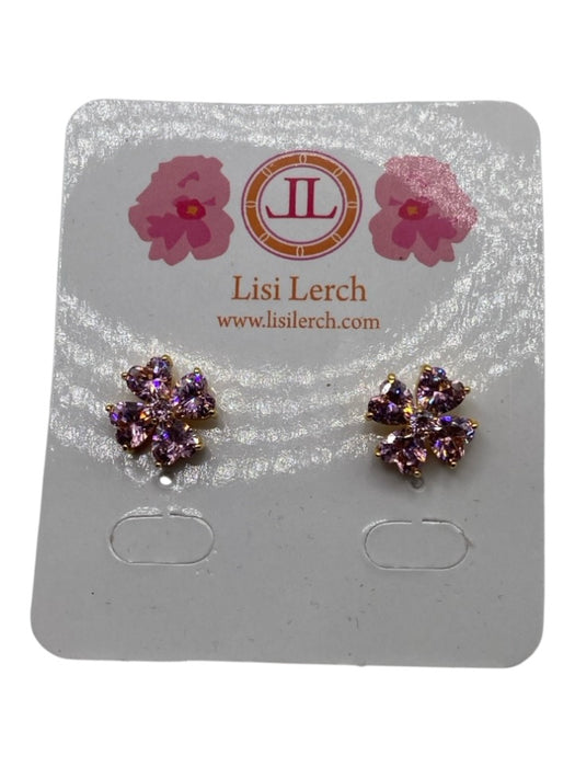 Lisi Lerch Pink & Gold 18k Gold Plated Floral Crystal Stud Post Back Earrings Pink & Gold