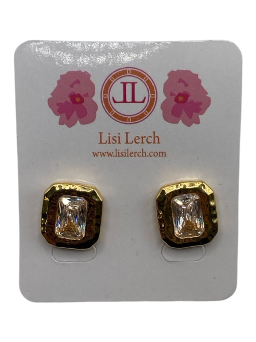 Lisi Lerch Gold Tone & Clear 18k Gold Plated Faceted Crystal Hammered Earrings Gold Tone & Clear