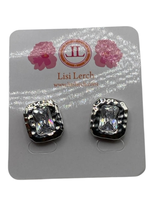 Lisi Lerch Silver Tone & Clear 18k Gold Plated Faceted Crystal Hammered Earrings Silver Tone & Clear