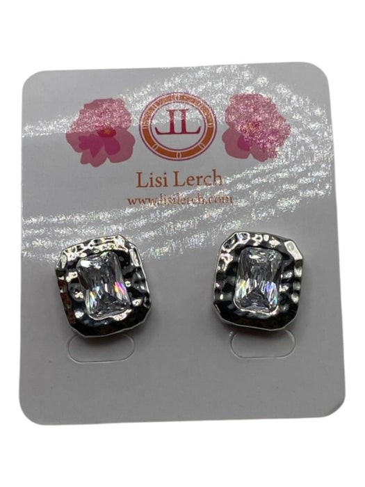 Lisi Lerch Silver Tone & Clear 18k Gold Plated Faceted Crystal Hammered Earrings Silver Tone & Clear