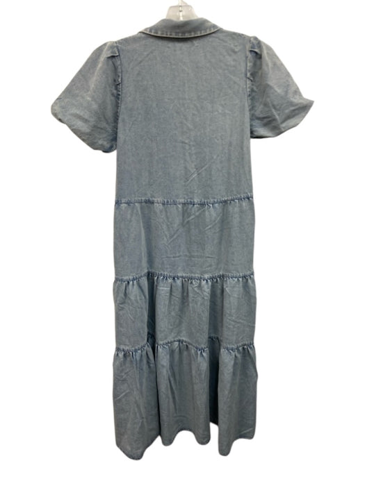 Brochu Walker Size S Light Wash Cotton Denim Short Puff Sleeve Tiered Midi Dress Light Wash / S