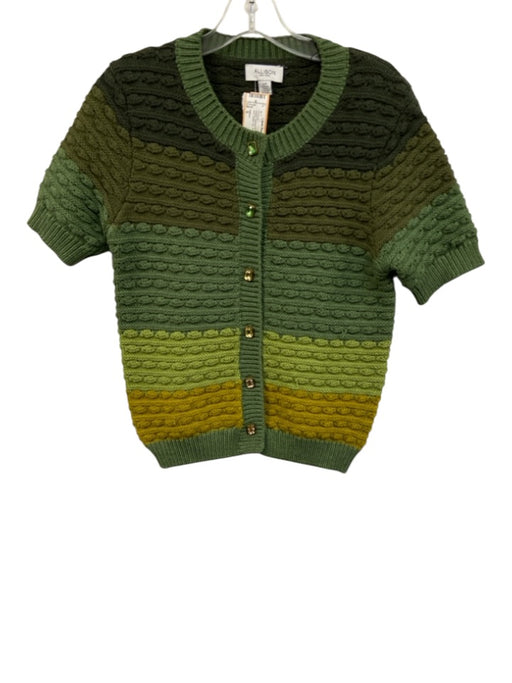 Allison Size S Green Viscose & Polyester Short Sleeve Knit Button Up Cardigan Green / S