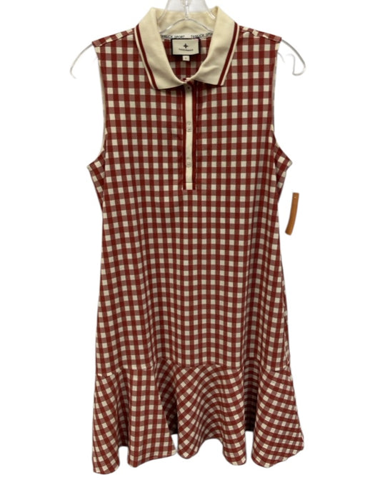 Tuckernuck Size S red & cream Nylon Blend Fluted Hem Gingham Above Knee Dress red & cream / S