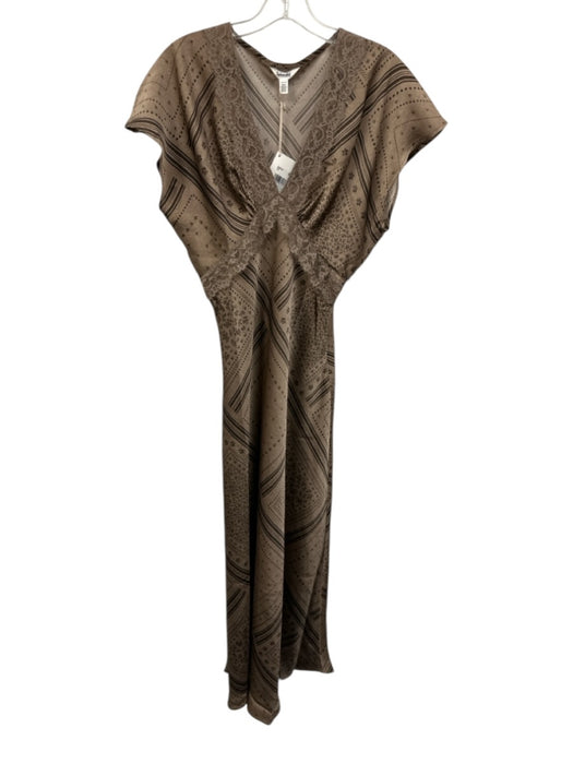 Splendid Size Small Brown Polyester Short Sleeve Floral Print Lace Trim Dress Brown / Small