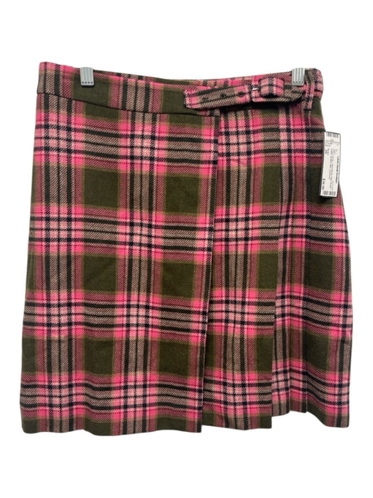 Boden Size 2R Pink & Green Wool Blend Plaid Buckle Detail Pleated Mini Skirt Pink & Green / 2R