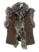 Tyler Boe Size S Brown & Gray Lambskin Fox Fur Trim Suede Hook & Eye Front Vest Brown & Gray / S