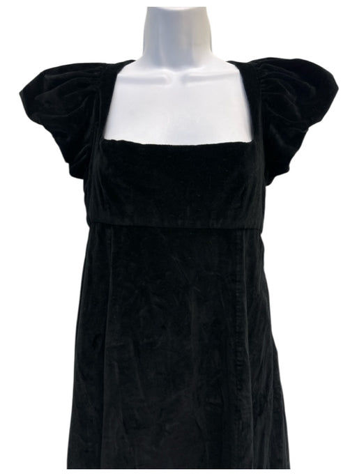 Doen Size M Black Cotton Velvet Cap Puff Sleeve Square Neck Empire Waist Dress Black / M