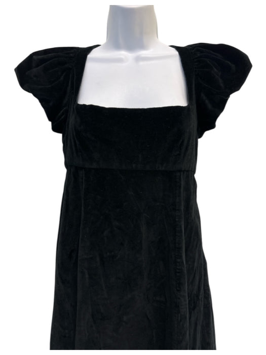 Doen Size M Black Cotton Velvet Cap Puff Sleeve Square Neck Empire Waist Dress Black / M