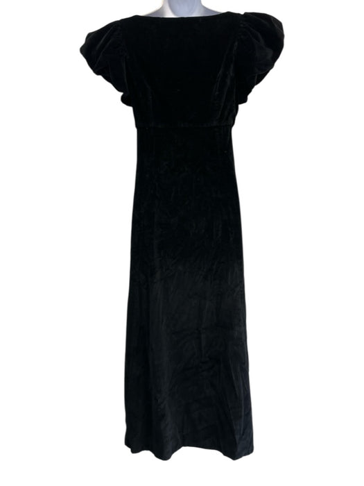 Doen Size M Black Cotton Velvet Cap Puff Sleeve Square Neck Empire Waist Dress Black / M