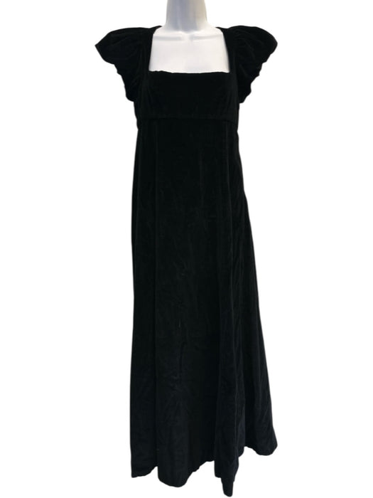 Doen Size M Black Cotton Velvet Cap Puff Sleeve Square Neck Empire Waist Dress Black / M