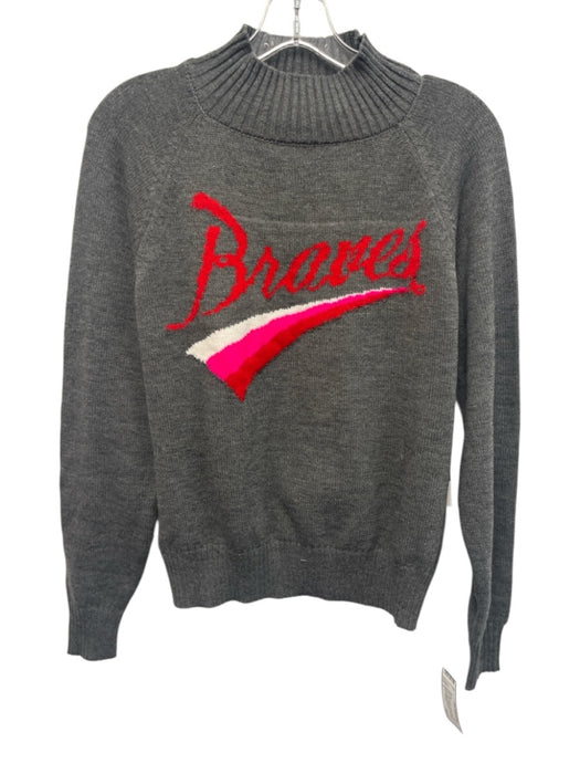 Lusso Cashmere Size S Gray & Red Acrylic Knit Logo Mock Neck Ribbed Hem Sweater Gray & Red / S