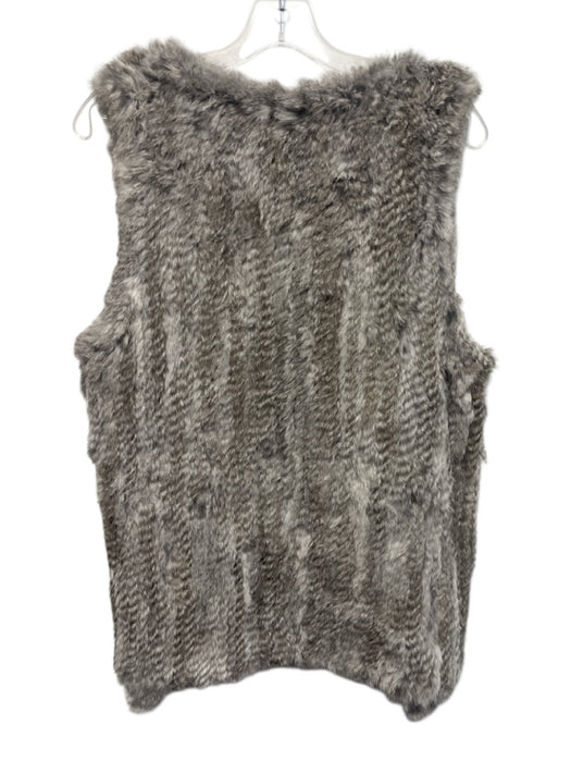 525 America Size L Taupe Gray Rabbit Fur Sleeveless Knit Open Front Fuzzy Vest Taupe Gray / L